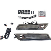 Pestillo de alforja con luces de acento bicolor — LED ámbar y rojo, carcasa cromada, Compatible con Harley‑Davidson