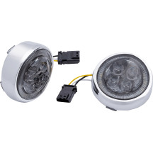 LED Fang® Inserciones de luz de señal delanteras con bisel — Harley-Davidson® compatibles, lente ahumada, carcasa cromada, LED á