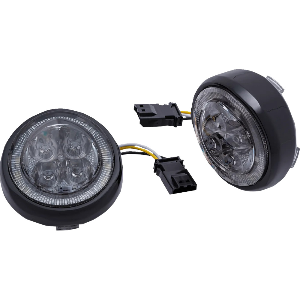 LED Fang® Front Signal Light Inserts with Bezel — Harley-Davidson® fit, black housing, amber light