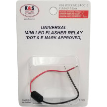 Universal Mini LED Flasher Relay — ultra-compact, two-wire, 8–16V, 0.065–2A