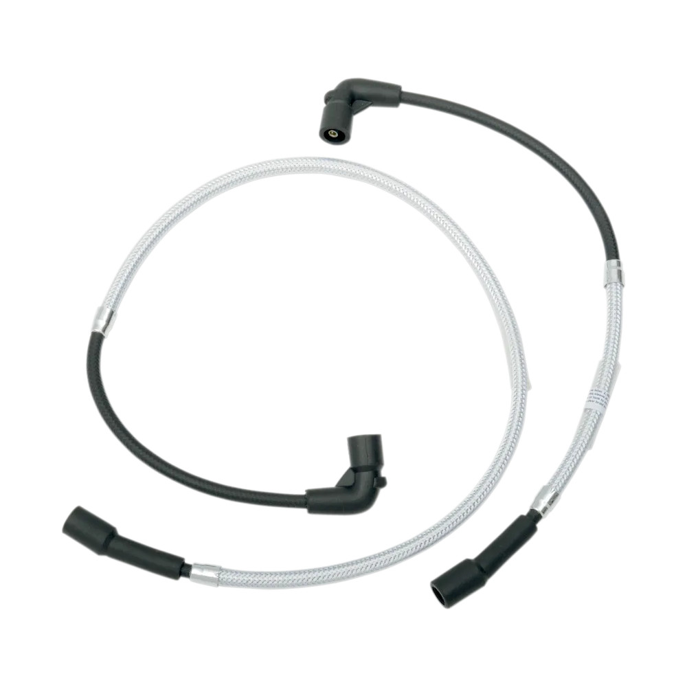 Braided Spark Plug Wire — 8 mm, 43 cm / 87 cm, 90° connector, Silver