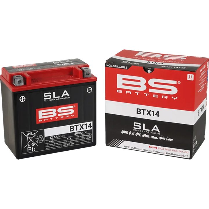 Batería SLA activada en fábrica AGM libre de mantenimiento — 12V 12Ah, 200A CCA, BTX14, terminales frontales izquierdo/derecho