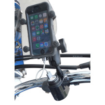 Cargador de doble puerto USB con montura de bola de 1" — cable de 48", 2 A, para manillares de 7/8" a 1.25", negro