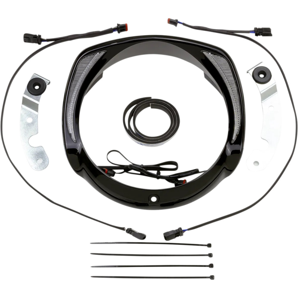 Fang® Embellecedor de faro — Para Harley-Davidson®, carcasa negra, LEDs blanco y ámbar