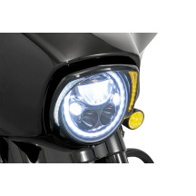Fang® Embellecedor de faro — Para Harley-Davidson®, carcasa negra, LEDs blanco y ámbar