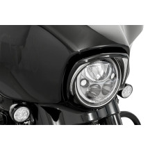 Fang® Embellecedor de faro — Para Harley-Davidson®, carcasa negra, LEDs blanco y ámbar