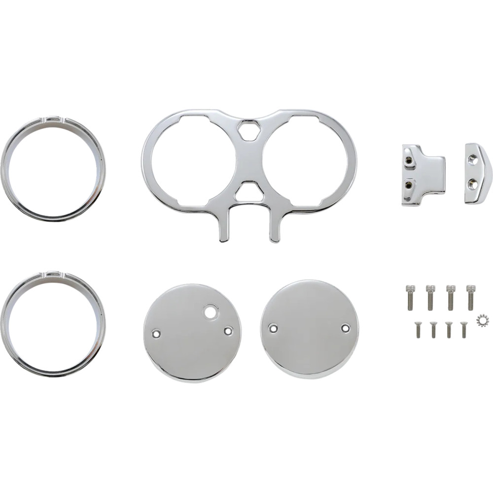 Gauge Mount For Performance Risers With Dual Gauges — Fits 1" and 1.25" straight and pullback risers, Chrome