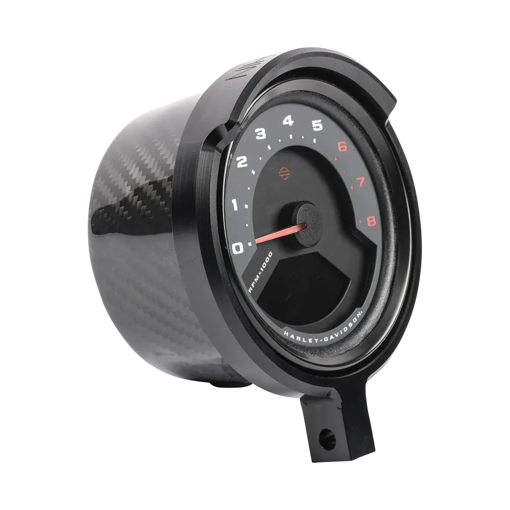 Kit de reubicación de indicadores Softail — Velocímetro, negro anodizado, montaje delantero