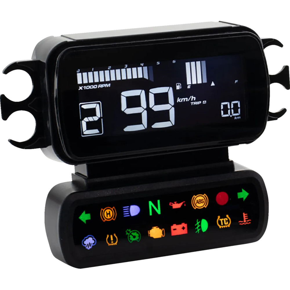 D2 LCD Medidor Multifunción — 12V, 88 mm L x 27 mm A x 66 mm Al, Negro