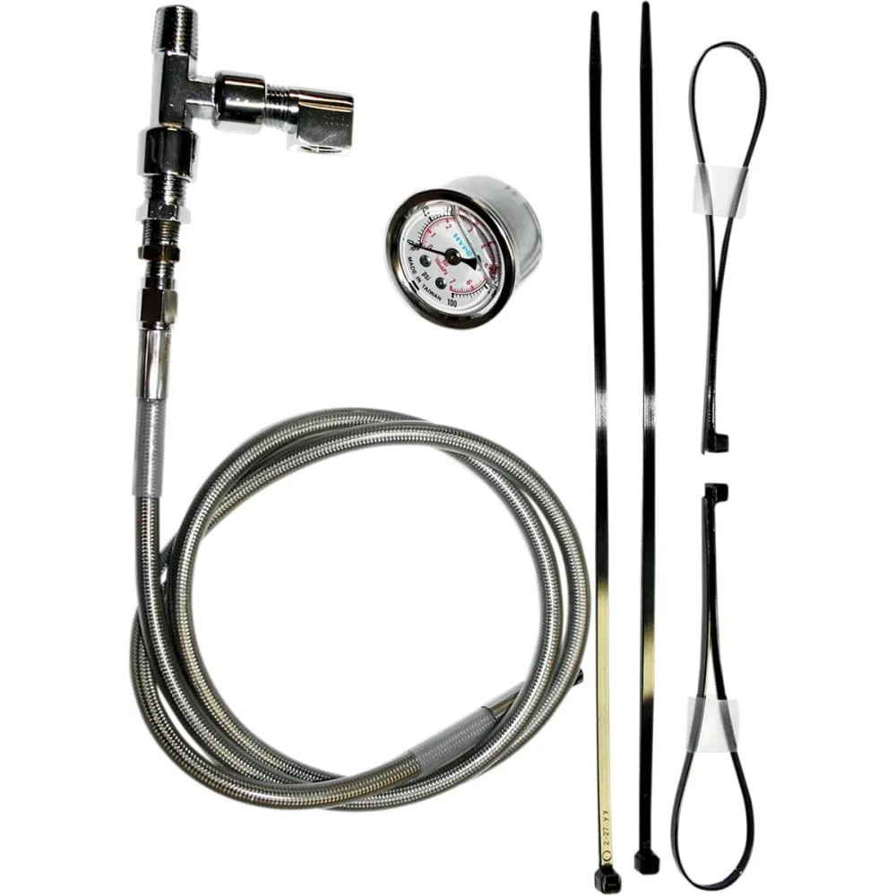 Remote Oil Pressure Gauge/Line Kits — Chrome, Stainless Steel, Analog oil/pressure