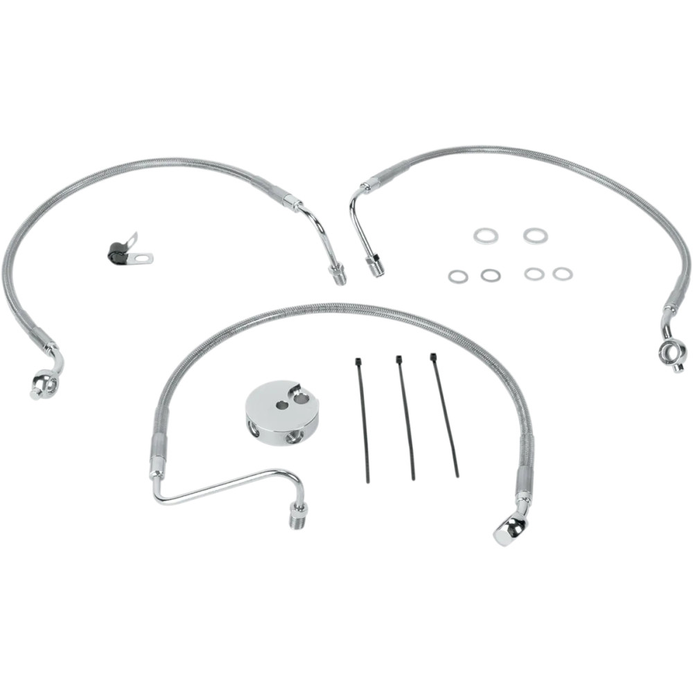Stainless Steel Brake Line Kit — 45.5 cm, 50 cm, Front, Lower, Upper, Silver clear-coated