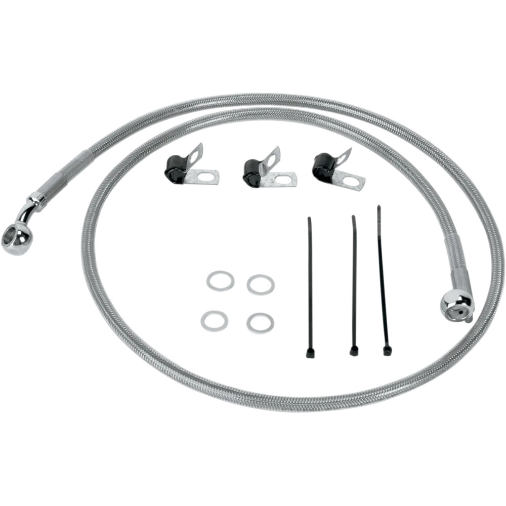 Stainless Steel Brake Line Kit — 44-1/4" length, front upper, silver clear-coated