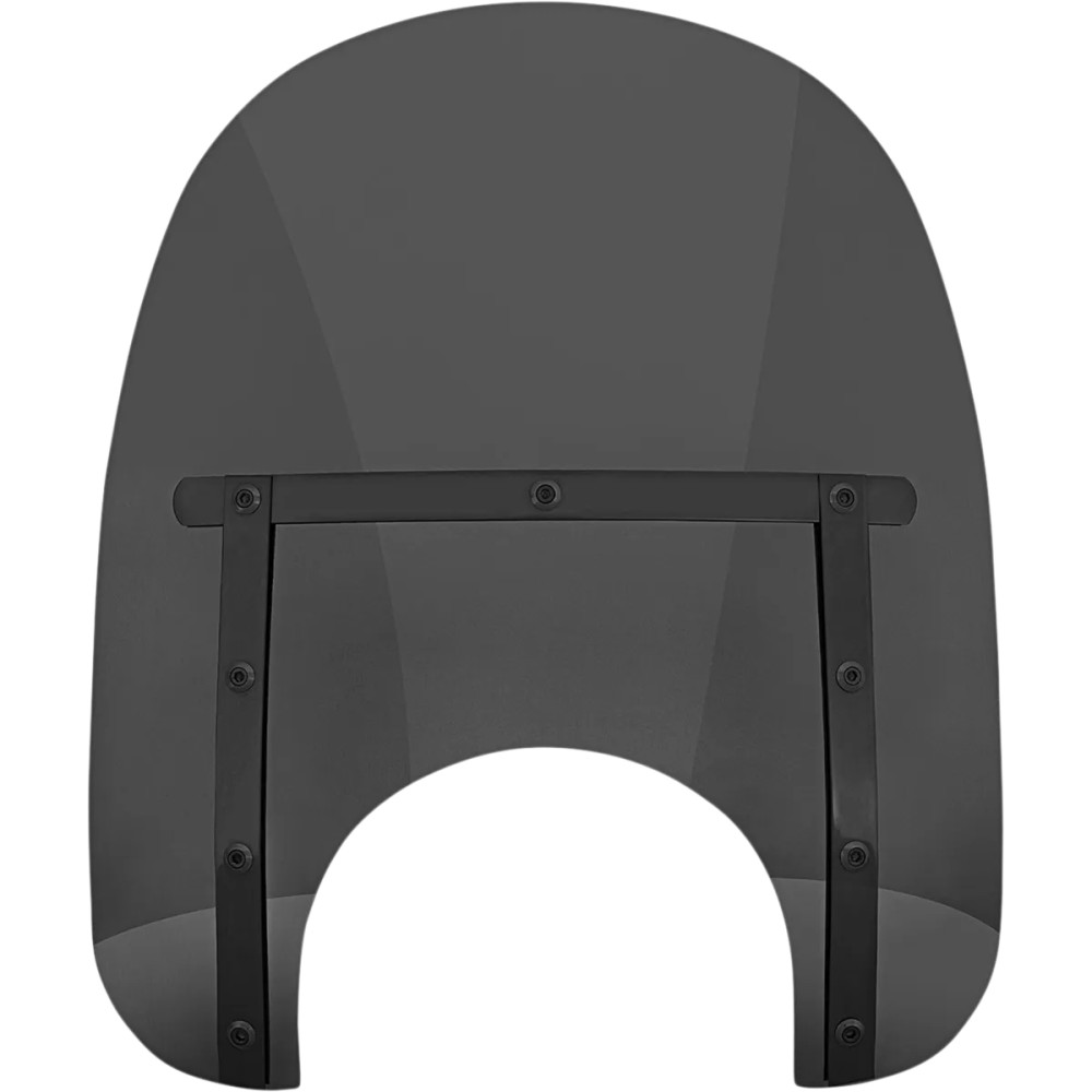 Memphis Slim Windshield — 18" wide, 15" high, 9" headlight cutout, Dark Smoke