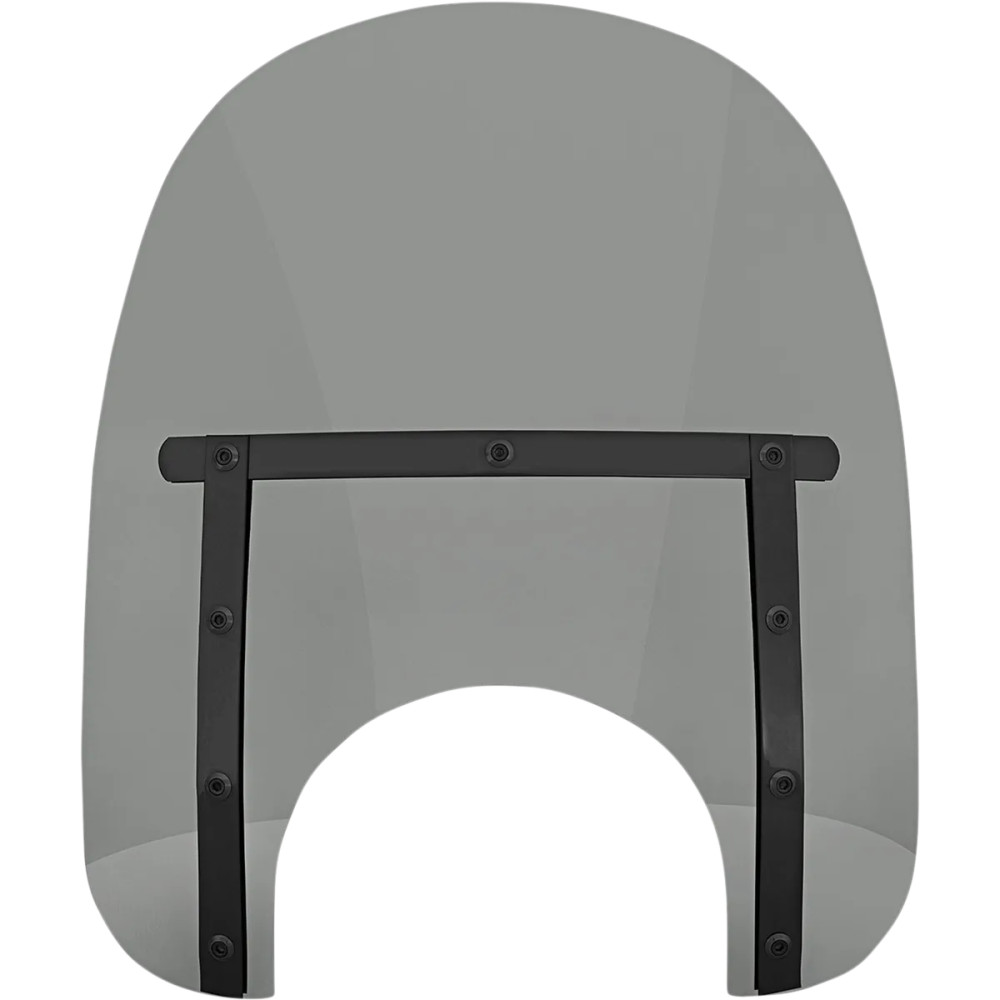 Memphis Slim Windshield — 18" wide, 15" high, 9" headlight cutout, Black Smoke