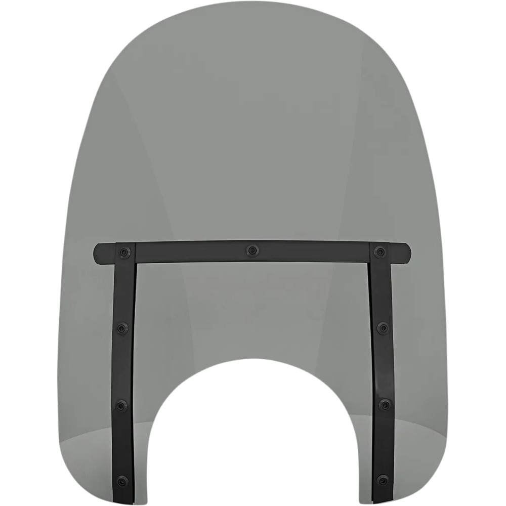 Memphis Slim Windshield — 18" wide, 17" high, 9" headlight cutout, Black Smoke