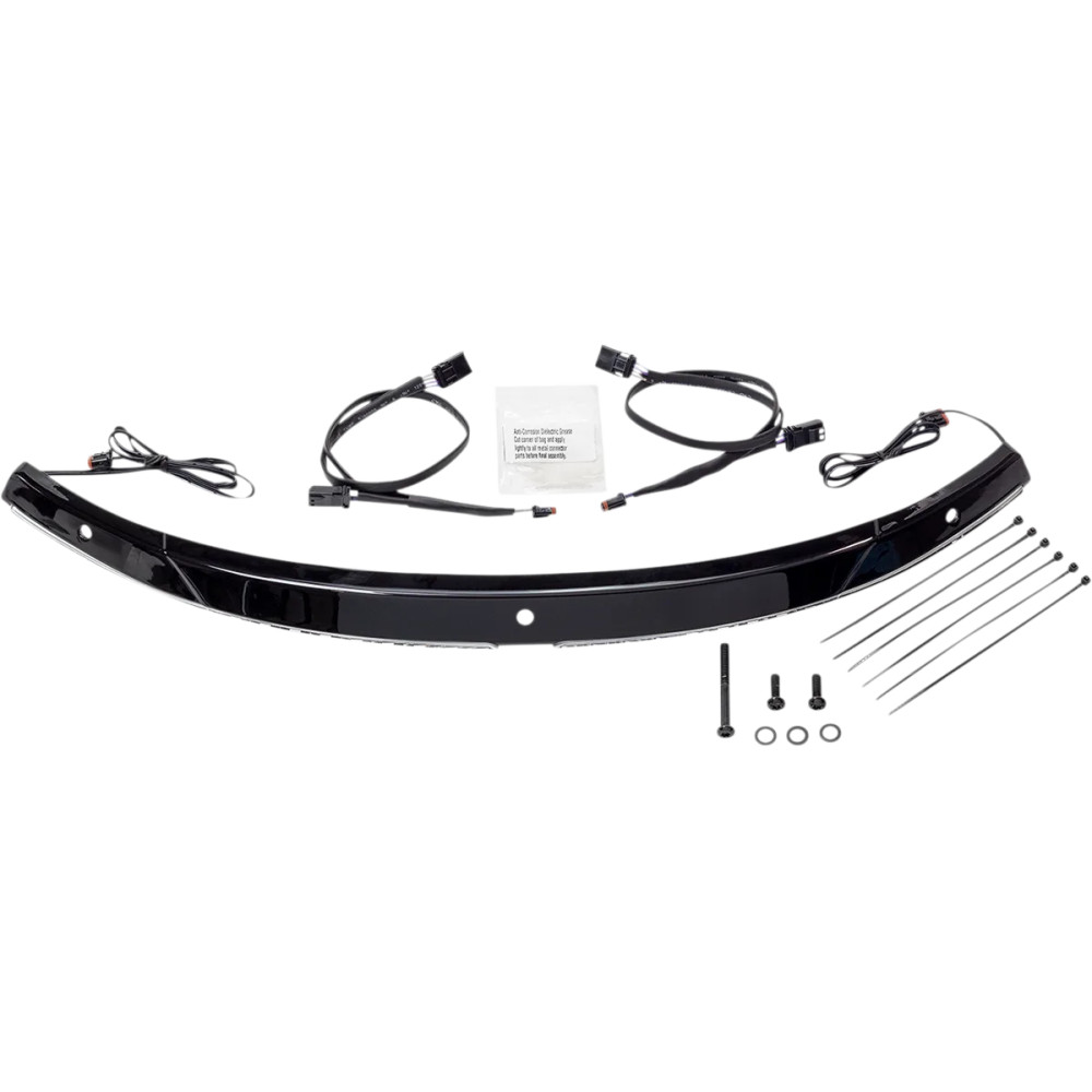 Steel Windshield Trim — Harley‑Davidson® fit, Black housing, White driving light, Amber sequential turn signals