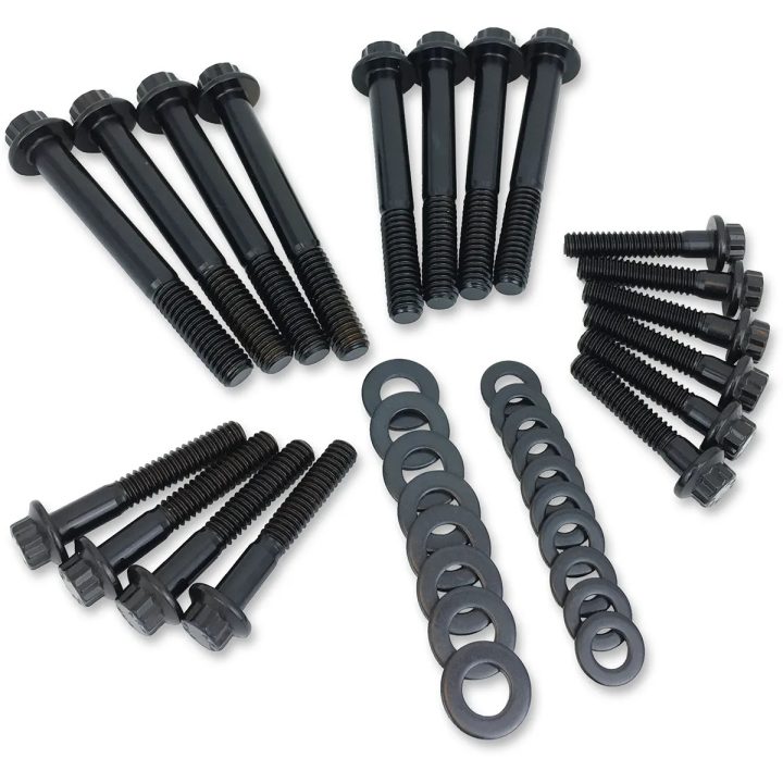 Juego de tornillería para caja de balancines de 12 puntos — compatible con motores EVO '85-'99, Negro