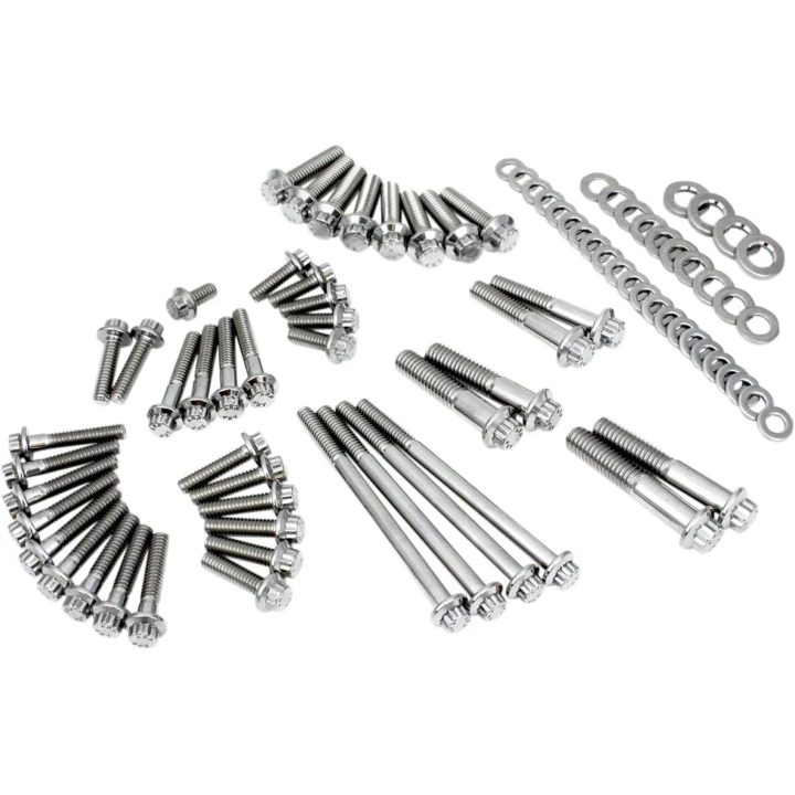 Kit de pernos del motor de 12 puntos para primario externo/transmisión — acero inoxidable, plateado