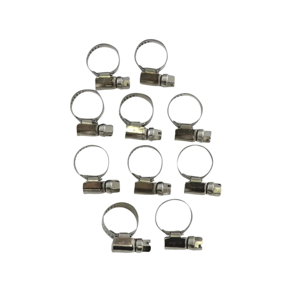 Embossed Stainless Steel Hose Clamps — 10 mm - 16 mm (3/8" - 5/8"), 10 pack, Silver