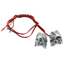 Skull LED License Plate Mounting Bolts — Pair, chrome housing, blue LED