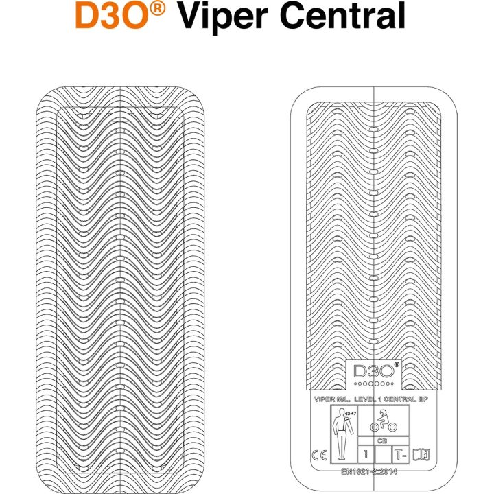 Protector central de espalda D3O® Viper — 13 mm, 339 × 137 mm, Talla XS