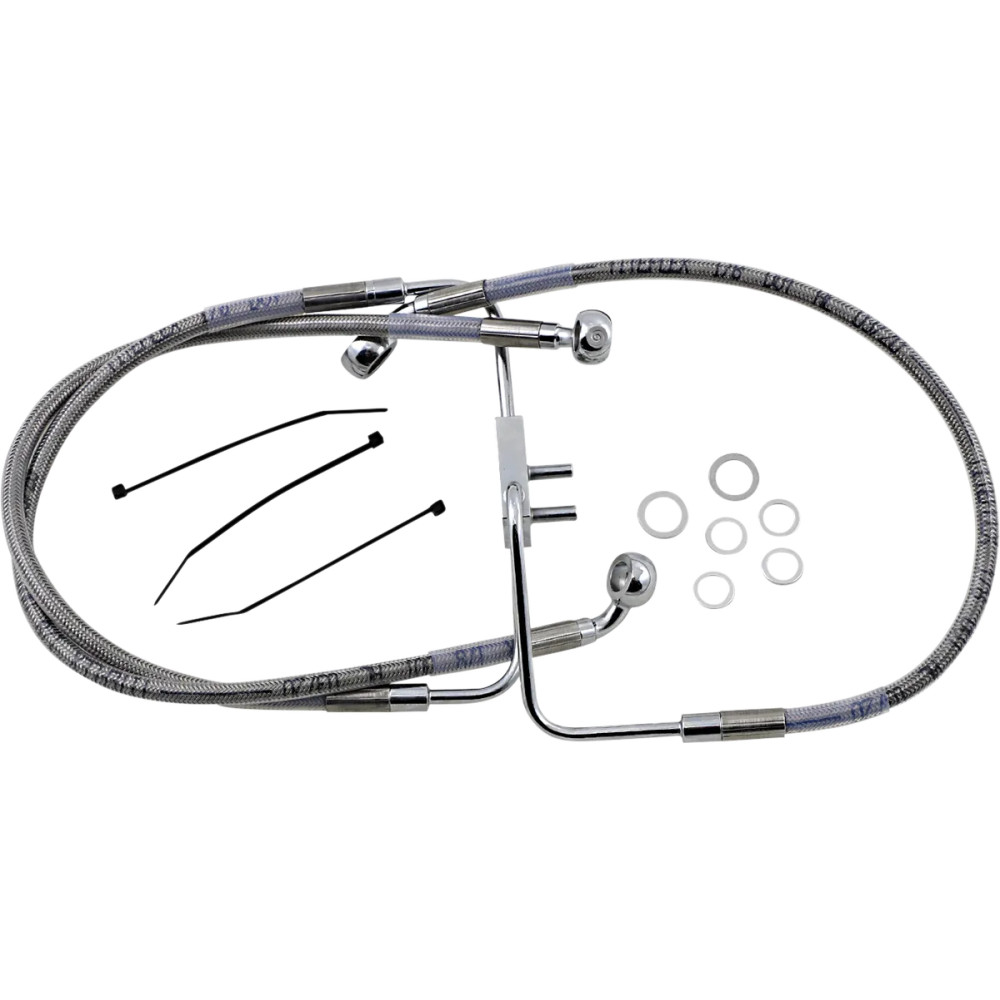Kit de líneas de freno de acero inoxidable — 44,5 cm (17,5"), 39 cm (15,5"), sin ABS, delantero superior, plateado con recubrimi
