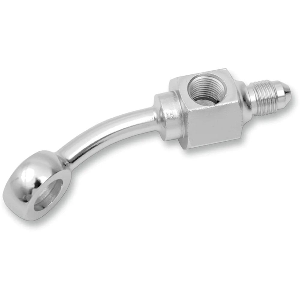 Racor banjo de acero cromado — 3/8" banjo, curva 35°, -3 AN macho