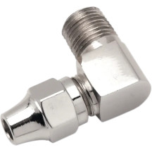 Conector de línea de freno — 1/8" NPT macho, curva 90°, cromo