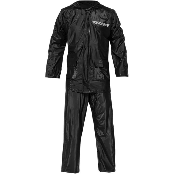 Traje de lluvia de PVC — L, negro, dos piezas