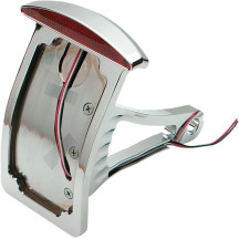 Side Mount Half-Moon LED Taillight and License Plate Mount — 8-1/4" x 4-1/2", accepts 4" x 7" plate, axle mount, chrome