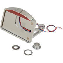 Side Mount Half-Moon LED Taillight and License Plate Mount — 13.5 cm (5-1/4") high, 18.5 cm (7-1/4") wide, axle mount, chrome