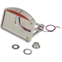 Side Mount Half-Moon LED Taillight and License Plate Mount — 13.5 cm (5-1/4") high, 18.5 cm (7-1/4") wide, axle mount, chrome