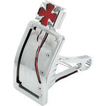 Side Mount Maltese Cross LED Taillight and License Plate Mount — 7-1/4" x 5-1/4", Axle Mount, Chrome