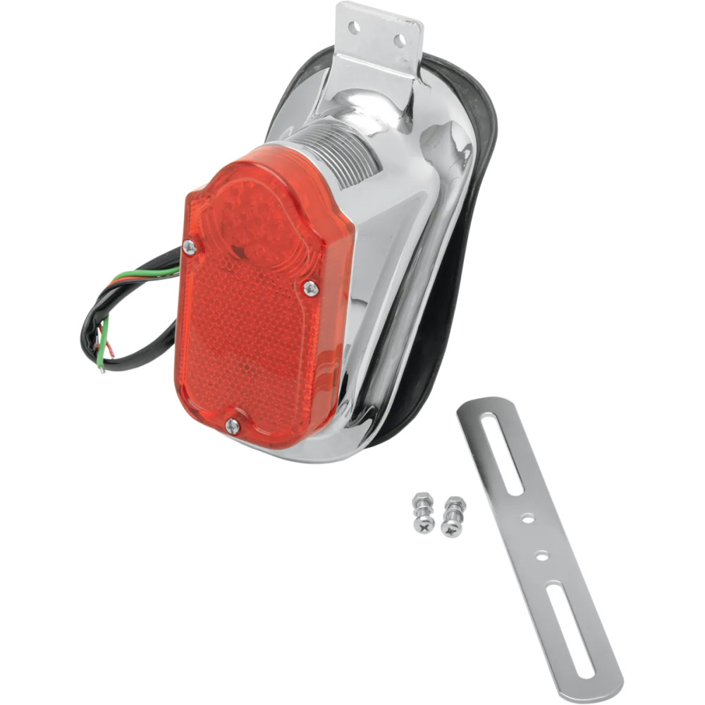 Universal Mount Tombstone LED Taillight with License Plate Mount — 4-5/8" x 2-1/2", 4-1/4" on-center, chrome, red lens