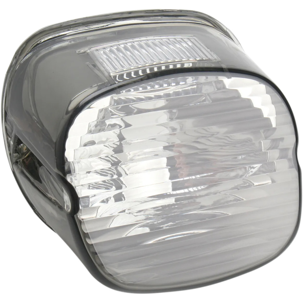 Laydown Taillight Lens with Top Tag Window — Smoked lens, chrome housing, rear mount