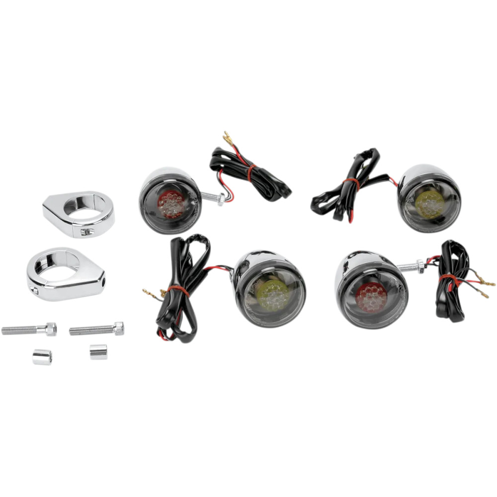 Custom Deuce-Style LED Turn Signal Kit — 41 mm clamp, 12 V, chrome housings, smoke lenses