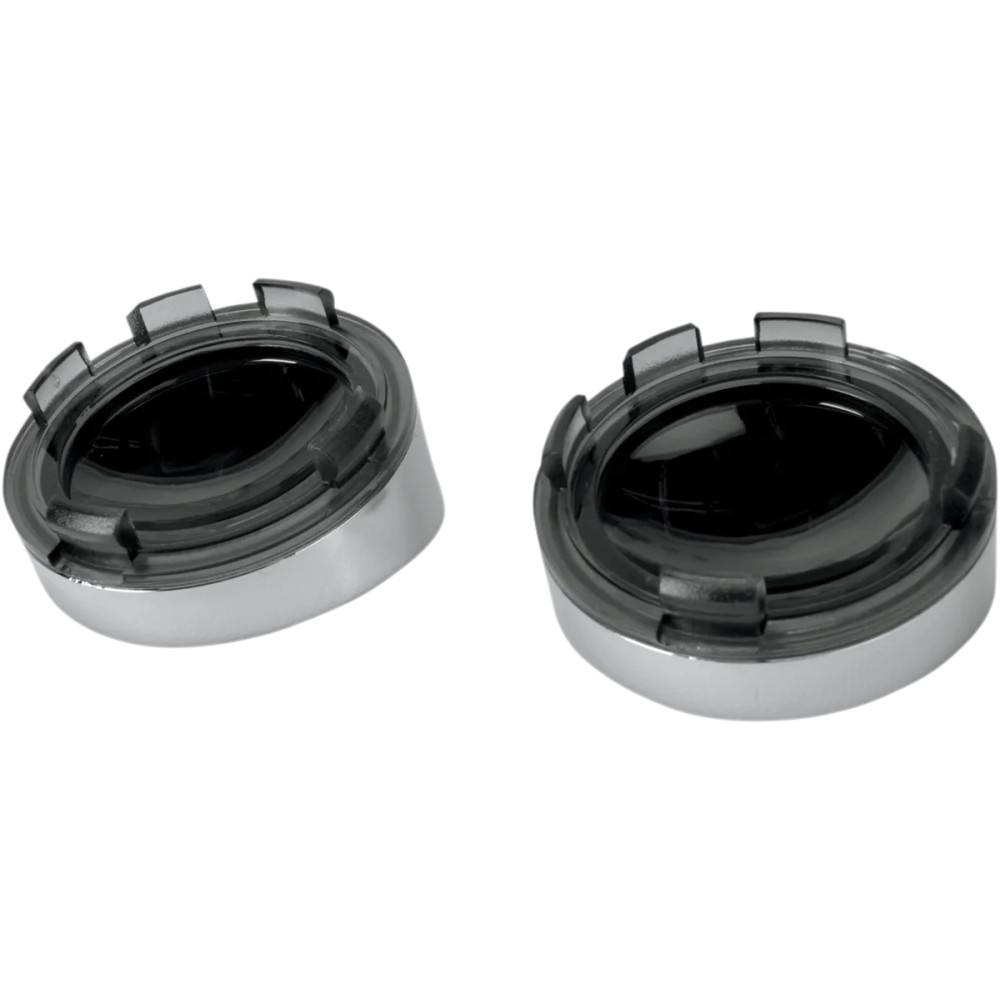 Visor-Style Bezel and Lens for Deuce-Style Turn Signals — Pair, Chrome housing, Smoke lens, Front/Rear