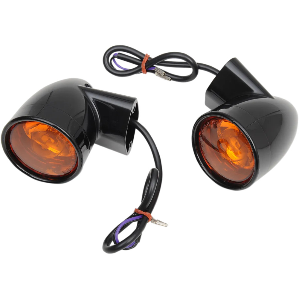 Bullet-Style Turn Signals — 2-3/8" dia, 12V, 1157 socket, gloss black, amber lens