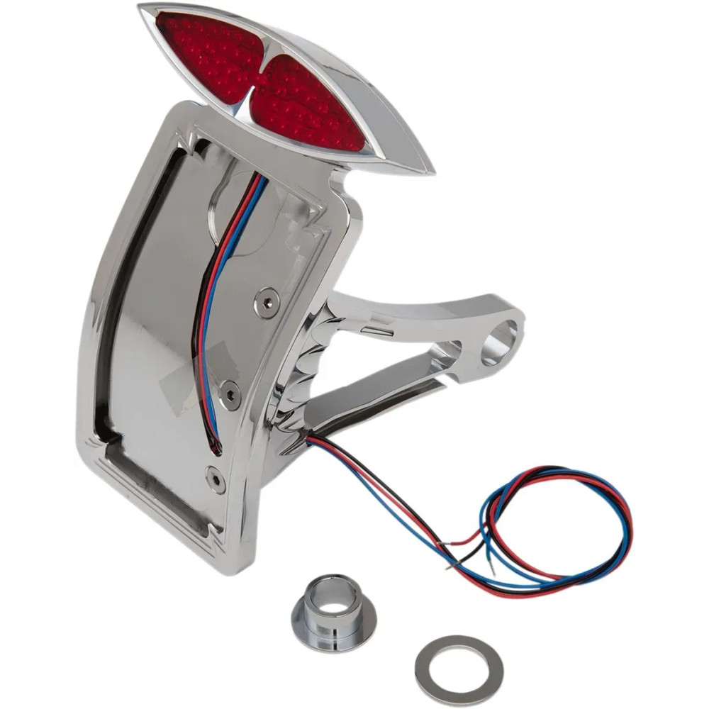 Side-Mount Deco Taillight with License Plate Mount — 19 cm height, 16 cm width, side mount, red lens