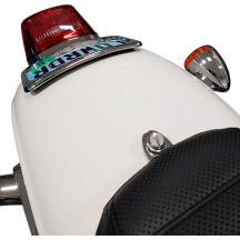 Large Radius Three-Bolt Style License Plate Mount Assembly — 10 cm (4") H, 18 cm (7") L, rear, chrome