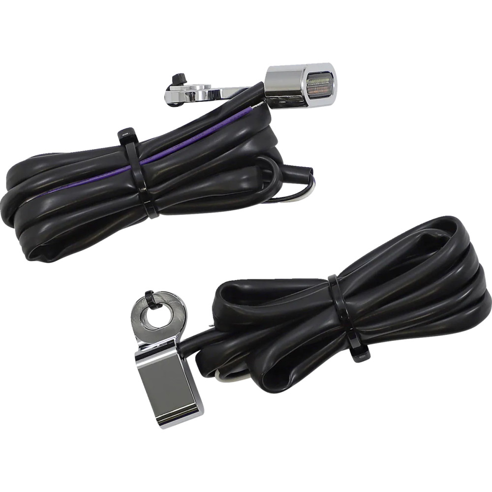 Luces Marcadoras LED de Manillar — espárrago M8-1.25, 44 mm largo, 14 mm alto, 31.8 mm ancho, cromo, ámbar/blanco