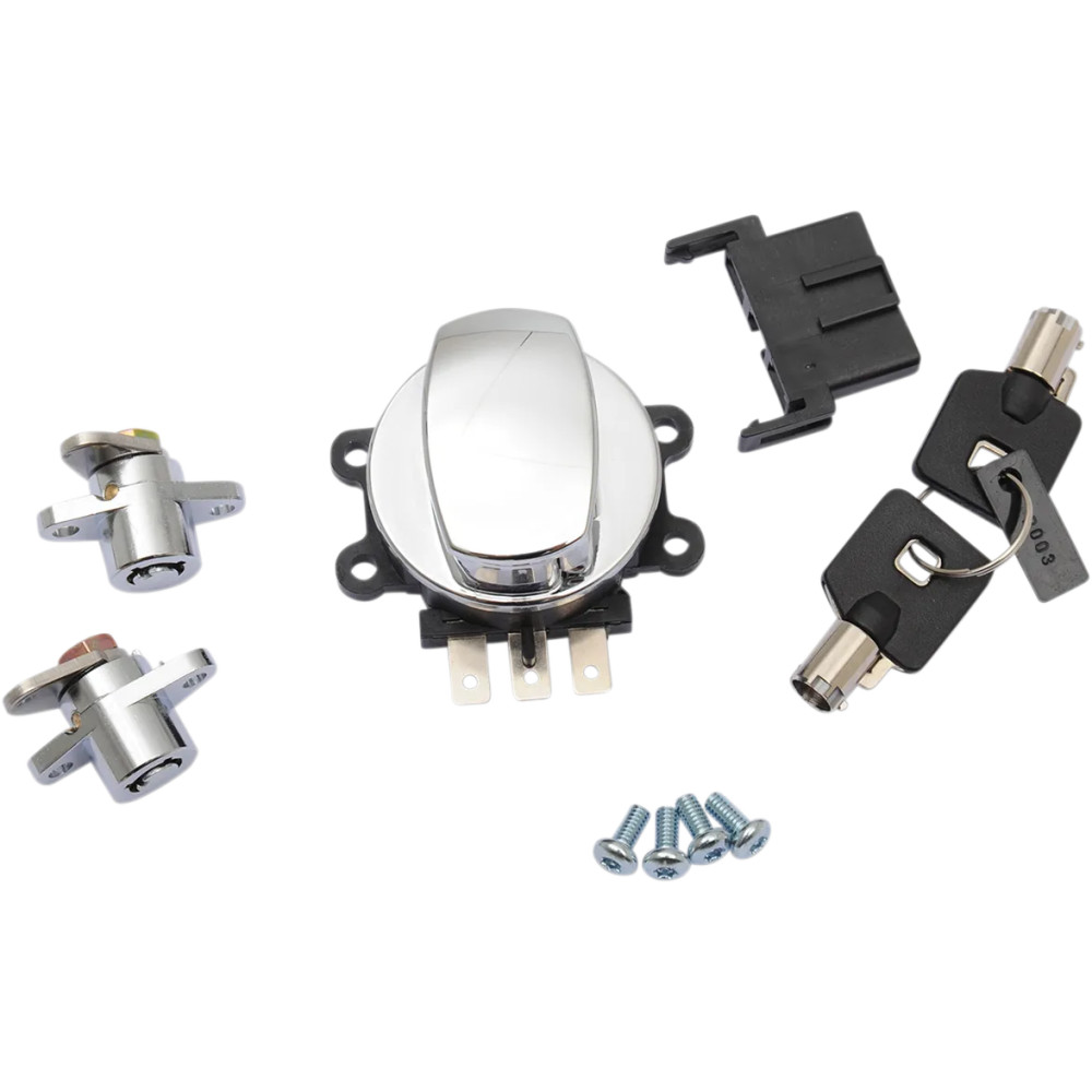 Side Hinge Ignition Switch — Chrome, with saddlebag lock, 3-position