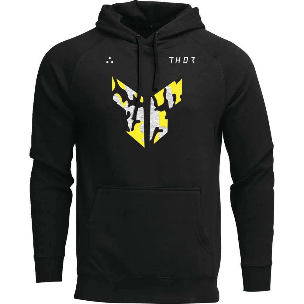 Iconic Pullover Hoodie — Size S, Black, Gray, Yellow