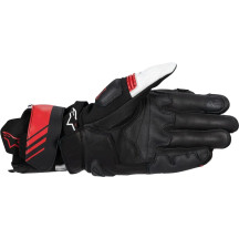 GP Plus R V3 Leather Gloves — M, Long Cuff, White, Bright Red, Black