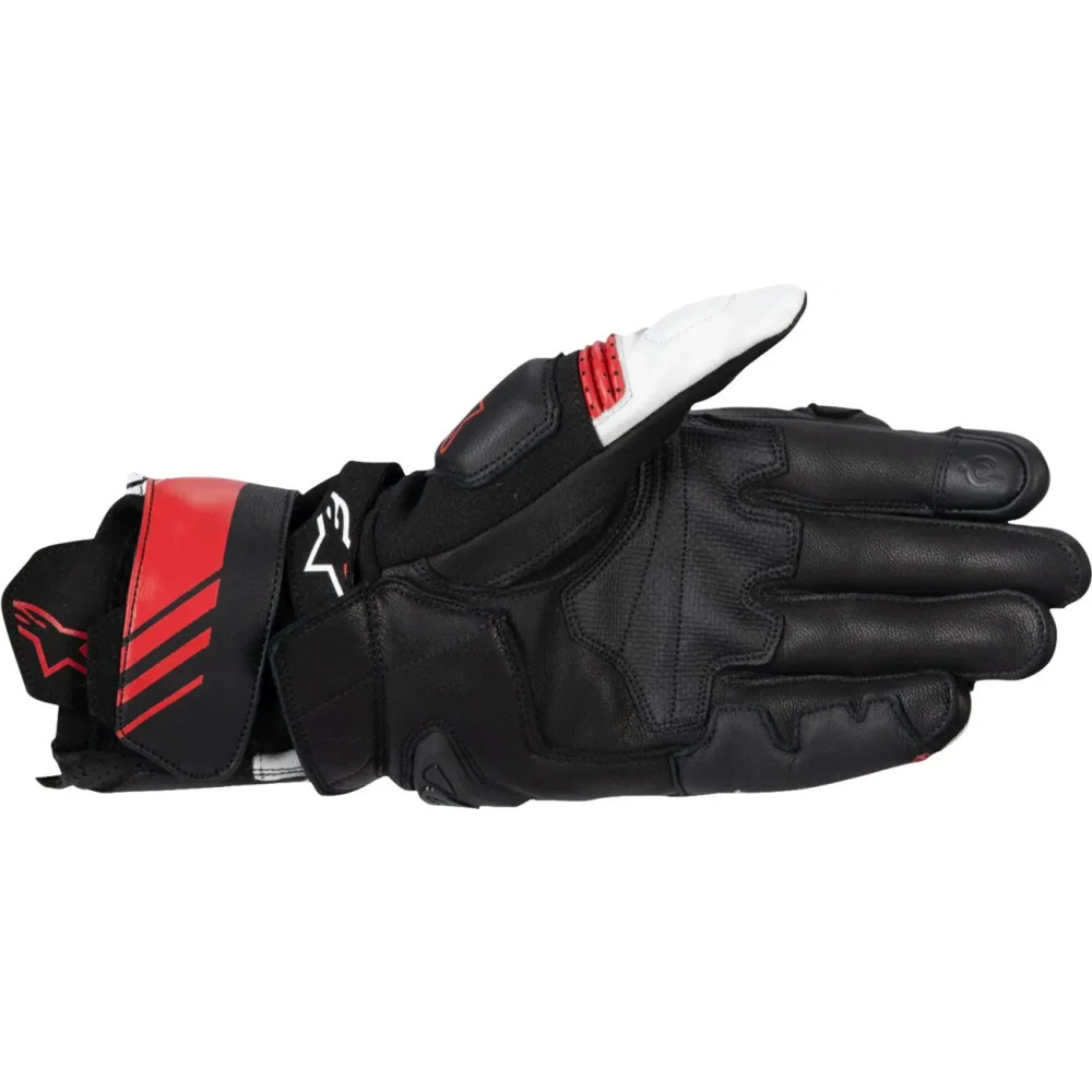 GP Plus R V3 Leather Gloves — M, Long Cuff, White, Bright Red, Black