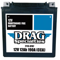 Battery Drag Specialties YTX14L-FT — 12V 12Ah, 200A CCA, left-front negative terminal