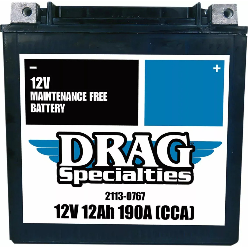 Battery Drag Specialties YTX14L-FT — 12V 12Ah, 200A CCA, left-front negative terminal