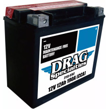 Battery Drag Specialties YTX14L-FT — 12V 12Ah, 200A CCA, left-front negative terminal