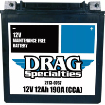 Battery Drag Specialties YTX14L-FT — 12V 12Ah, 200A CCA, left-front negative terminal