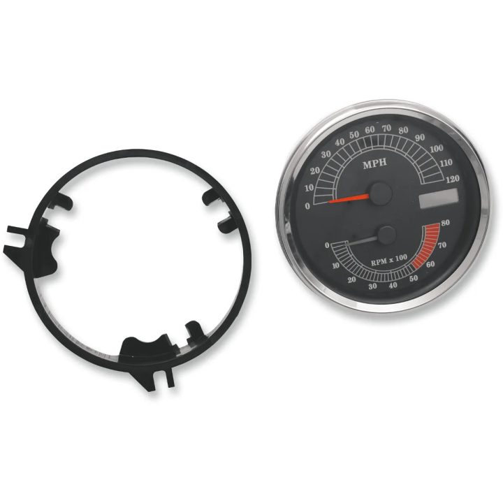 Velocímetro/Tacómetro eléctrico — 0-193 km/h, 0-8,000 rpm, esfera negra